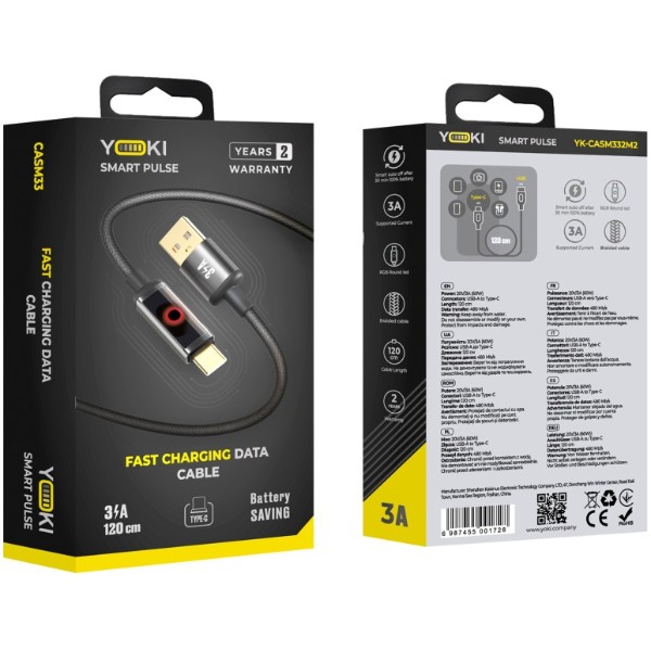 Фото - Кабель YOKI SMART PULSE Type-C 3A 1.2m Black (SM33)